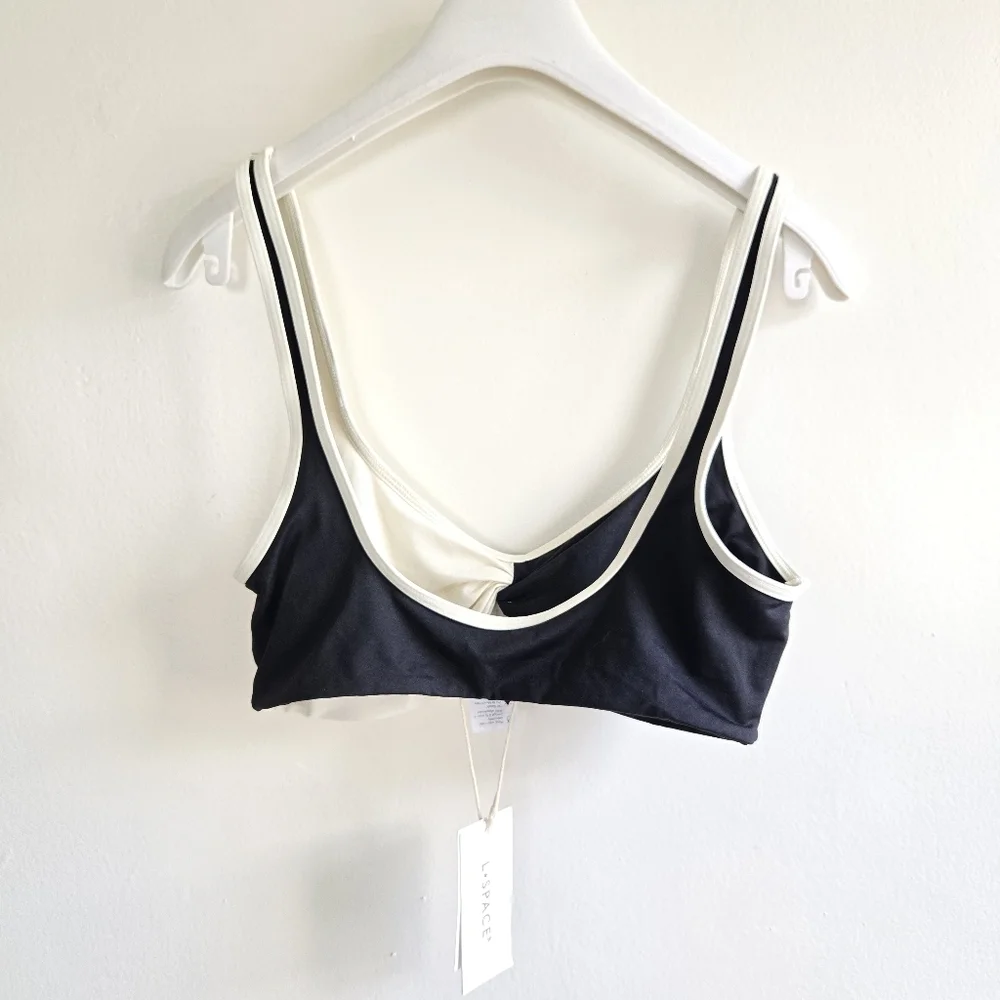New L*SPACE Cardi Black/Cream Swim Bikini Top Large NWT